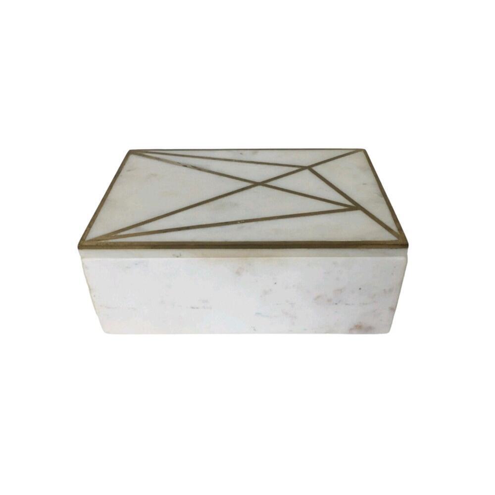 West Elm Brass Inlay Alabaster Marble Rectangular Trinket Box